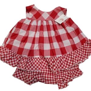 3/$18 Rare Editions Red and White Gingham Dress W/ Diaper Cover 6-9 Months.